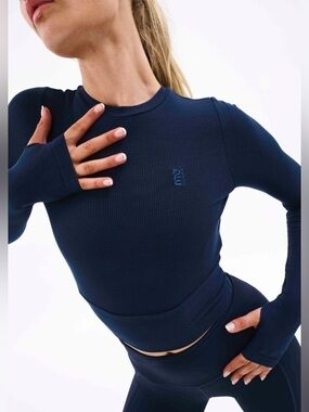 P.E Nation Free Play Ribbed Navy Crop Top